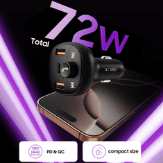 Tech-protect CC06 Bluetooth FM Transmitter auto punjač 2x USB / USB-C 72W, crno