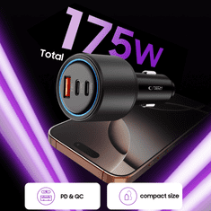 Tech-protect CC04 auto punjač USB / 2x USB-C 175W PD, crno