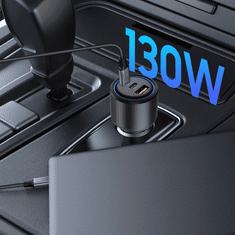 Tech-protect CC04 auto punjač USB / 2x USB-C 130W PD, crno