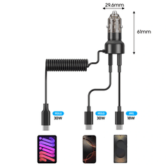 Tech-protect CC05 auto punjač USB / USB-C 60W PD + kabel USB-C, crno