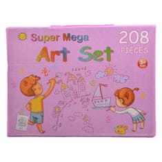 JOJOY® Umjetnički set 208 dijelova s podiznim štafelajem, netoksični materijali, za djecu 3+ – bojice, flomasteri, akvarel | ARTIMASTER, roza