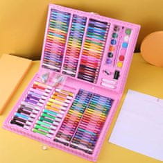 JOJOY® Umjetnički set 208 dijelova s podiznim štafelajem, netoksični materijali, za djecu 3+ – bojice, flomasteri, akvarel | ARTIMASTER, roza