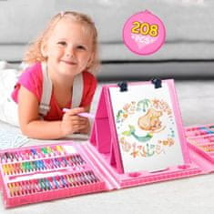 JOJOY® Umjetnički set 208 dijelova s podiznim štafelajem, netoksični materijali, za djecu 3+ – bojice, flomasteri, akvarel | ARTIMASTER, roza