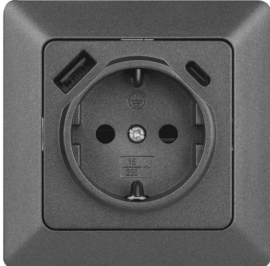 EMOS utičnica s USB-A+USB-C, antracit (A6000.7)