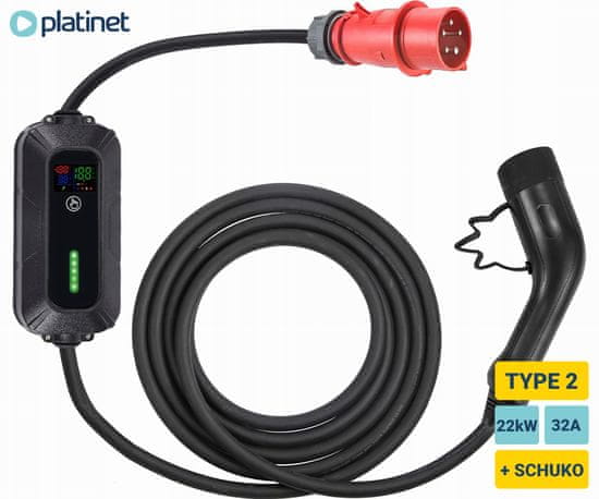 Platinet Prijenosni punjač za električna vozila PPC7M22, 22 kW, 32 A, TIP 2, 7 m, 3-fazni, +SCHUKO adapter, + torba