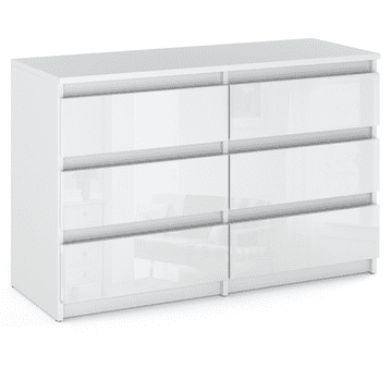 Sjajna bijela komoda sa 6 ladica, 100 cm, TV ormarić, namještaj za dnevni boravak