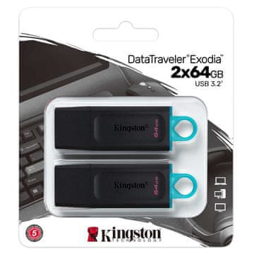 Kingston DataTraveler Exodia 64GB USB 3.2 Gen1 (DTX/64GB-2P), pakiranje s dva USB sticka