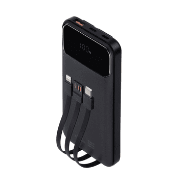 RivaCase Prijenosna baterija/powerbank VA2211 10.000 mAh 22,5W, s LCD ekranom i 3x podatkovnim kabelima (Type-C, Lightning, USB-A) - za sve telefone i tablete