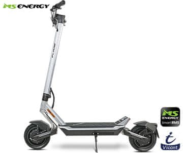 MS ENERGY FLARE X Hidraulični električni skuter, 10&quot;, 2x 800W, 70 km, ovjes, LCD zaslon, LED rasvjeta, APP, srebrni (Midnight Chrome)