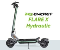 MS ENERGY FLARE X Hidraulični električni skuter, 10&quot;, 2x 800W, 70 km, ovjes, LCD zaslon, LED rasvjeta, APP, srebrni (Midnight Chrome)