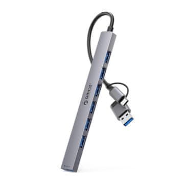 Orico YSA2-U3 HUB adapter USB / USB-C - USB 3.0 / 6x USB 2.0, siva