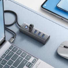Orico PDD4U-U3 HUB adapter USB - 4x USB 3.0, siva