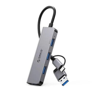 Orico YSA5-U3 HUB adapter USB / USB-C - 3x USB 2.0 / USB 3.0. siva