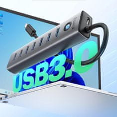 Orico CL7U-U3 HUB adapter USB - 7x USB 3.0 / USB-C 3A, siva