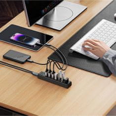 Orico PW7U-U3 HUB adapter USB - 7x USB 3.0 / USB-C 3A, crno