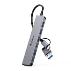 Orico YSA7-U3 HUB adapter USB / USB-C - 4x USB 2.0 / 1x USB 3.0 / 2x USB-C, siva