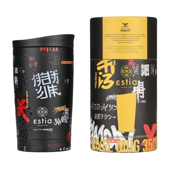 ESTIA HOME ART Tokyo Underground izolirana putna boca s grlićem za piće, 350 ml, crna