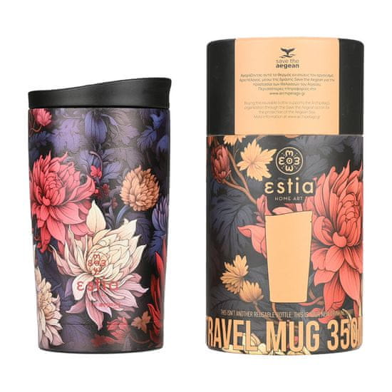 ESTIA HOME ART Midnight Blossom izolirana putna boca, 350 ml, crna