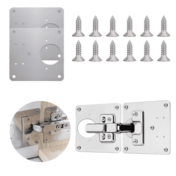 Netscroll Set ploča za popravak šarki za namještaj, nehrđajući čelik, 10 x 9 cm, srebrni, SteelHinge.