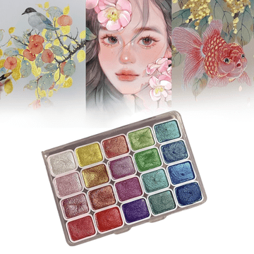 Netscroll Set 20 metalik akvarelnih boja, sjajne i pigmentirane, kompaktna paleta za umjetnike i početnike, DIY projekti i kreativni pokloni, Palette