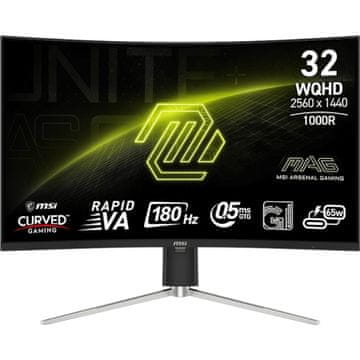 MSI Monitor MAG 325CQRF QD E2 31.5" / WQHD / 180Hz / 0.5ms (GtG) / zakrivljeni / crni - PD 65W - podesiv po visini