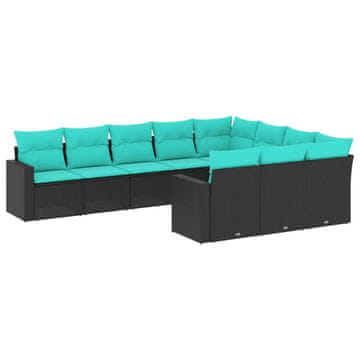 Vidaxl 10-dijelni set vrtnih sofa od poliratana s jastucima crni