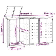 Vidaxl Spremište za 3 kanta za otpad sivo 207x79x117 cm čelično
