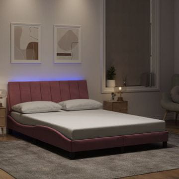 Vidaxl Okvir za krevet s LED svjetlom, ružičasti, 120x200 cm, baršun