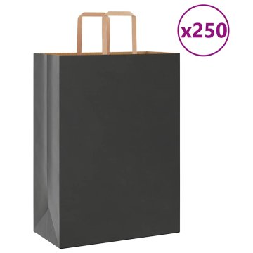 Vidaxl Papirnate vrećice 250 kom s ručkama crne 32x17x44 cm
