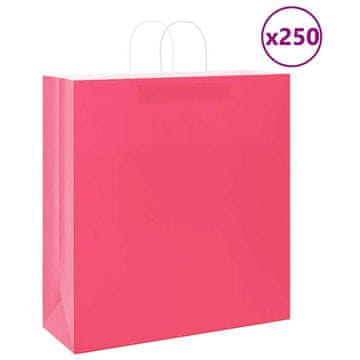 Vidaxl Papirnate vrećice 250 kom s ručkama ružičaste 45x17x48 cm