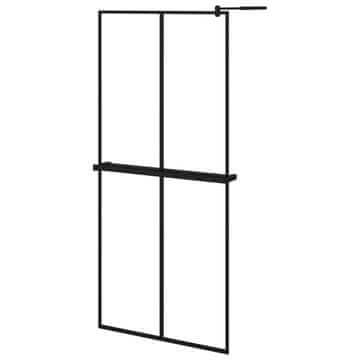 Vidaxl Pregrada za tuš s policom crna 90x195 cm staklo ESG i aluminij