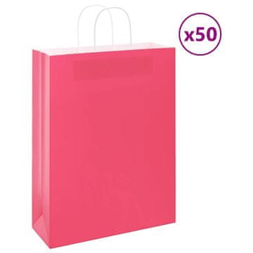 Vidaxl Papirnate vrećice 50 kom s ručkama ružičaste 32x12x42 cm