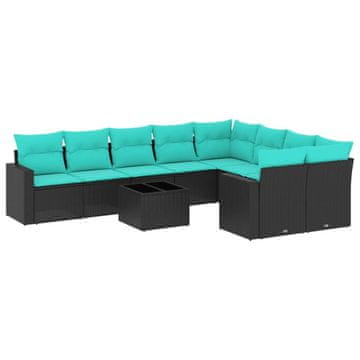 Vidaxl 10-dijelni set vrtnih sofa od poliratana s jastucima crni