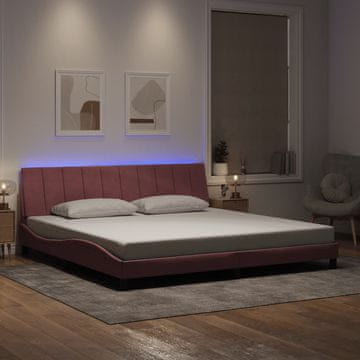 Vidaxl Okvir za krevet s LED svjetlom, ružičasti, 200x200 cm, baršun
