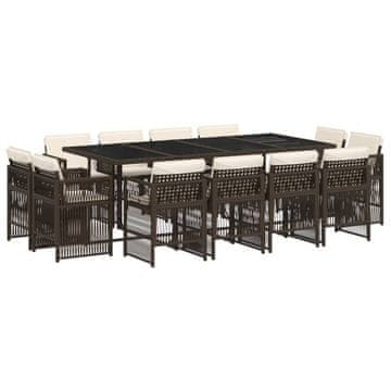 Vidaxl 13-dijelni vrtni blagovaonski set s jastucima poliratan smeđi