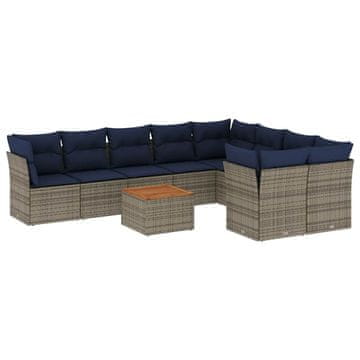 Vidaxl 10-dijelni set vrtnih sofa od poliratana s jastucima sivi
