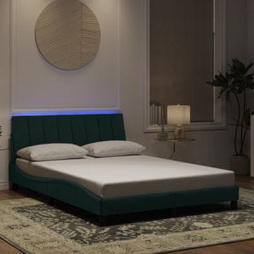 Vidaxl Okvir za krevet s LED rasvjetom tamnozeleni 140x190 cm baršun