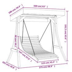 Vidaxl Krevet za ljuljanje s krovom od masivne smrekovine s tikovinom