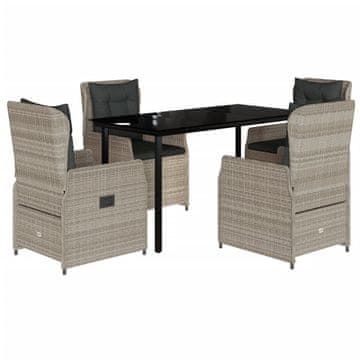 Vidaxl 5-dijelni vrtni blagovaonski set od poliratana s jastucima sivi