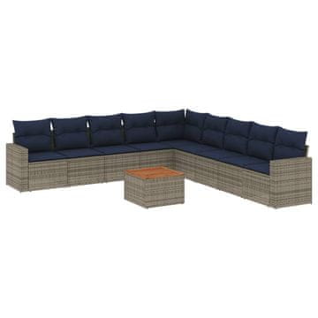 Vidaxl 10-dijelni set vrtnih sofa od poliratana s jastucima sivi