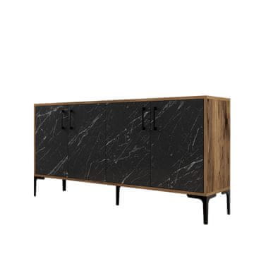 Woody Fashion Komoda, Kiev 160 - Walnut, Black Marble