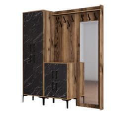 Woody Fashion Ormar za predsoblje, Berlin ABC - Walnut, Black Marble