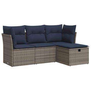Vidaxl 4-dijelni set vrtnih sofa od poliratana s jastucima sivi