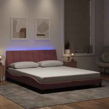 Vidaxl Okvir za krevet s LED svjetlom, ružičasti, 160x200 cm, baršun