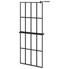 Vidaxl Pregrada za tuš s policom crna 80 x 195 cm s mutnim staklom ESG