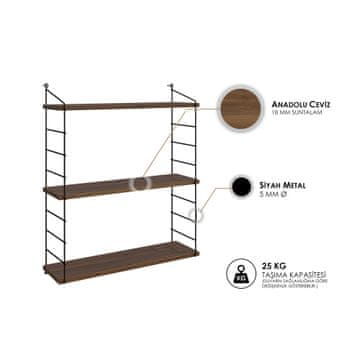 Woody Fashion Zidna polica, Orah, Armoni 3'lü - Walnut
