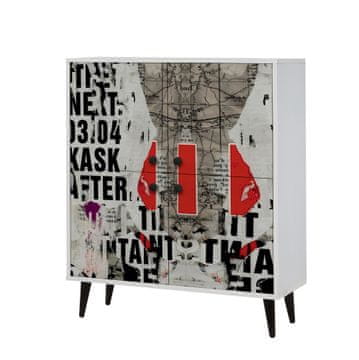Woody Fashion Višenamjenski ormarić, Bijela boja Crno Crvena Sivo, Article