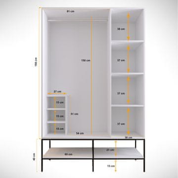 Woody Fashion Garderoba, Martin 3 - White, Black, Gold