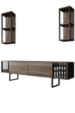 Woody Fashion Set namještaja za dnevnu sobu, Chrome Line Set - Walnut, Black