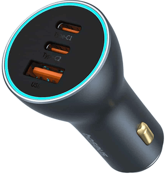 BASEUS auto punjač, 2xUSB-C, 1xUSB, 65W, sivi (C00035202841-00)
